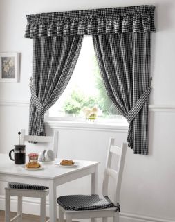 Gingham Check Black White Kitchen Curtains Drapes W46 x L54 Tiebacks 