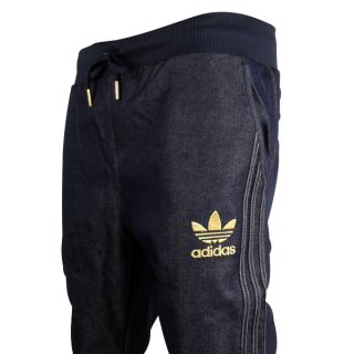 Mens Adidas Originals Cuffed Denim Blue Jeans Tracksuit Bottoms Pants 