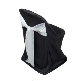    Folding Chair Cover with WIDE Sash BLACK WHITE For Wedding or Party