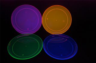 Assorted Neon Blacklight Reactive 7 5 inch Sturdy Plastic Party Plates 