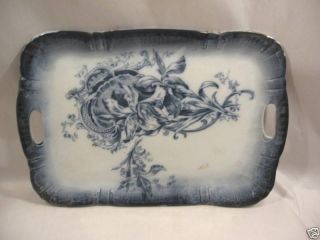 Blue Transfer Porcelain Tray Orchid Flower Empire Works