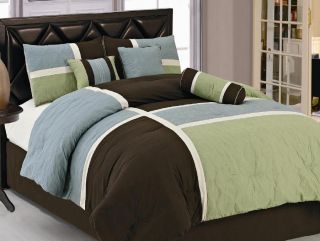 PC Modern Comforter Set Queen Size Blue Brown Sage Green Bed in A 