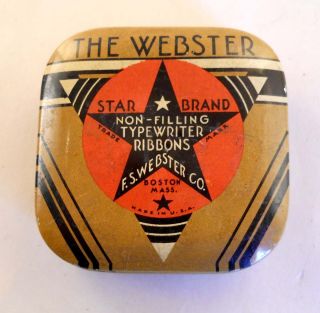 Vintage Webster Star Brand Hinged Typewriter Ribbon Tin Box