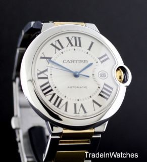 Cartier Ballon Bleu Mens 18K Gold & SS Automatic Watch W69009Z3 $9500 