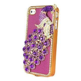 Leather Peacock Diamond Rainstone Bling Case Cover Skin for iPhone 4G 