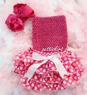 Baby Minnie Mouse Polka Dots Bloomers Hot Pink Tube Top Bow Headband 