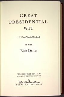 Bob Dole SIGNED Book, Great Presidential Wit. 1996 Republican Nominee 