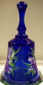 Fenton Bell Cobalt Blue w Purple Lilacs White Pearl Lily of The Valley 