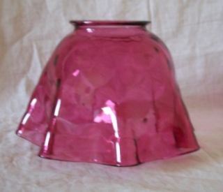 Stunning Optic Cranberry Glass Oil Lamp Shade 4 Fitter Ring N/R