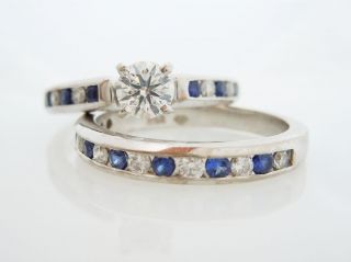 Blue Nile Sapphire Diamond Engagement Ring Wedding Set