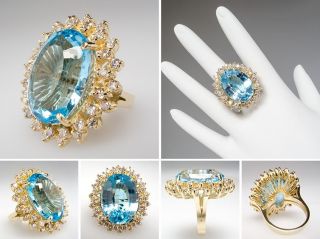Genuine Blue Topaz & Diamond Cocktail Ring 14K Gold sku:wm7800