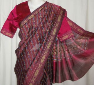 Rust Maroon Blue Sari w Choli Blouse Indian Bollywood Saree Fabric S 