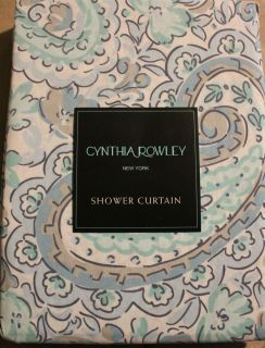    Rowley Blue Green Paisley Floral Flower Fabric Shower Curtain NEW