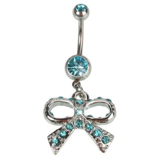   Dangle Barbell Navel Belly Ring Aqua Crystal Body Jewelry
