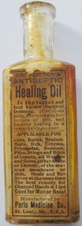 Antique 4 1 2 Paper Label Cork Top Dr Porters Antiseptic Healing Oil 