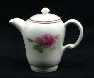 Vintage Single Serve Tea Pot Hot Water Pot Red Band Pink Roses 