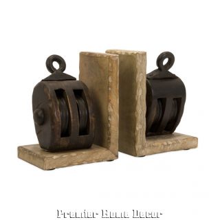  Old World Tuscan St 2 Rustic Pulley Bookends
