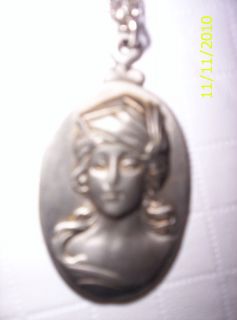 Boardman Colonial Pewter Cameo Woman Pendant Necklace