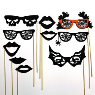 Halloween Photo Booth Props Ghost Spider Web Glasses Black Lips 10 