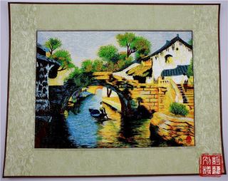   Art Chinese Embroidery with Silk Border Painting Suzhou Garden