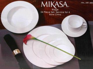Mikasa Ridge 24 Piece Bone China Dinnerware Set, Service for 4