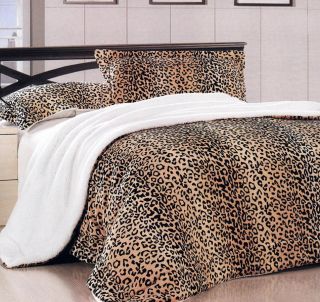 3pc Queen Size Reversible Soft Coral Fleece Borrego Bedspread Blanket 