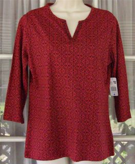 Bobbie Brooks Classics Womens Medium 8 10 Red Black Print Cotton V 