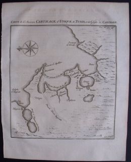 1750 Bossuet Map Ancient Carthage Tunis Tunisia Punic