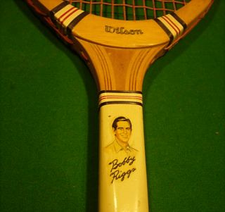 Vintage Wilson 1940s Bobby Riggs Picture Wood Tennis Racquet Racket 