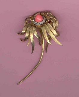 BOUCHER BROOCH FAUX CORAL GT FLOWER PIN RARE SIGNED REDUCED NR FREE S 
