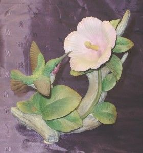 Vtg Hummingbird Branch Pink Flower Porcelain Figurine Andrea by Sadek 