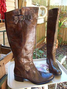 Born Crown Brea Brown Leather Flat Riding Boots with Side Zip Size 