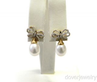   vendio gallery now free estate diamond gold drop pearl bow earrings nr