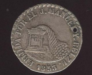 Bolivia Moneda La Paz Belzu Silver Medal Coin 1853 ★