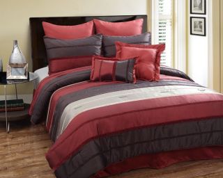 Bombay Red Chocolate Taupe Queen 8 Piece Comforter Bed in A Bag Set 