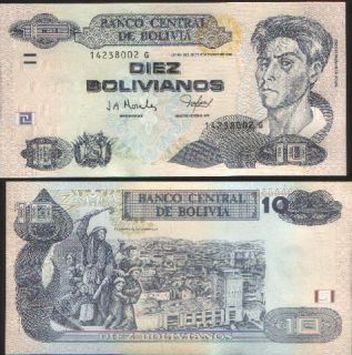 bolivia 10 bolivianos banco central de bolivia 2005 pick 228 grade unc 