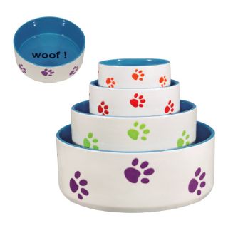  Colorful Pawprint Dog Woof Ceramic Dish Bowl