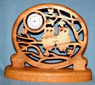 Handcrafted Twin Owls Wooden Oak Clock Great Gift Handmade