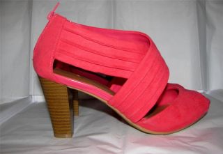 New Attention Peep Toe Pink Fabric Zip Heels Shoes 3 1 4 Heels Womens 