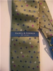New Haines Bonner of London Hand Made Silk Tie Sage Green Blue Purple 