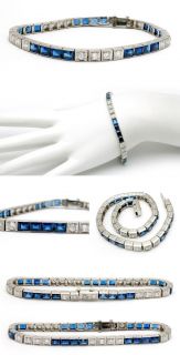   Burmese Sapphire Diamond Bracelet Solid Platinum Estate Jewelry