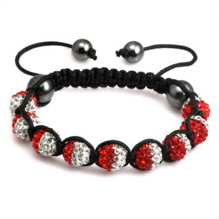   White Red Gradient Shamballa bracelets Brilliant Crystal 10 MM 9 Beads