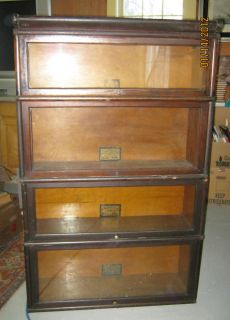  Stacking Bookcase Shelves 4 Sectional w Top Shelf Glass Antique