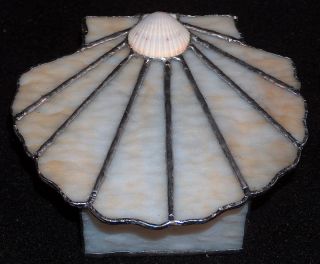 Handmade Cream Colored Scallop Shell Stained Glass Box