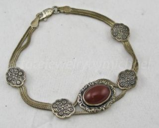 Art Deco Vintage 3.00ct Carnelian Sterling Silver Bracelet ~ 16.2g ~ 7 