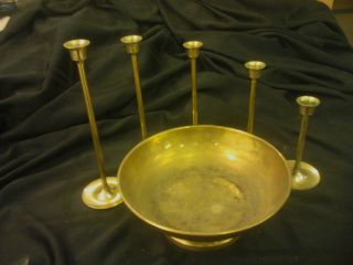  Brass Candle Holder Set with Bowl