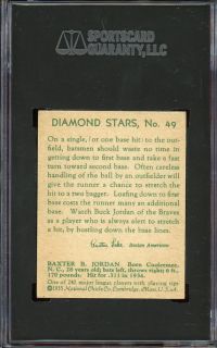 1934 36 Diamond Stars #49 Jordan   Boston Braves   SGC 92 NM MT+