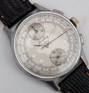 Big Rare Breitling Chronograph From 1940s Cal Venus170 See Dial Scales 