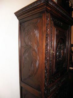 French Breton Cabinet Beautiful Carved Detail Nice Narrow Model