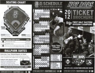 2012 Bowling Green HOT RODS Minor League baseball Schedule brochure 